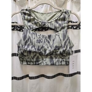 NWT Tavi Alignment sports bra sage green Cactus Ikat sweat-wicking open back M